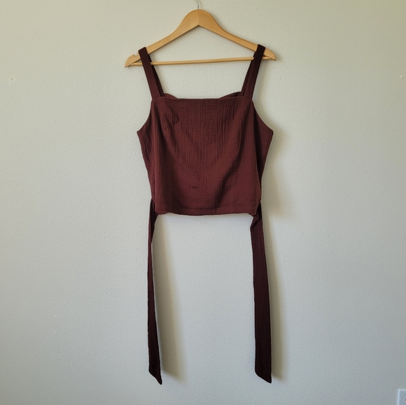 By Anthropologie Cotton Smocked Tie Back Tank Cocoa/Maroon NWT Sz XL - Picture 10 of 11